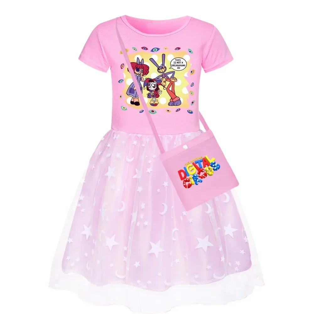 Movie The Amazing Digital Circus Dress Kids Casual Dresses for Girls Short Sleeve Princess Vestidos Children Pomni & Jax Clothes