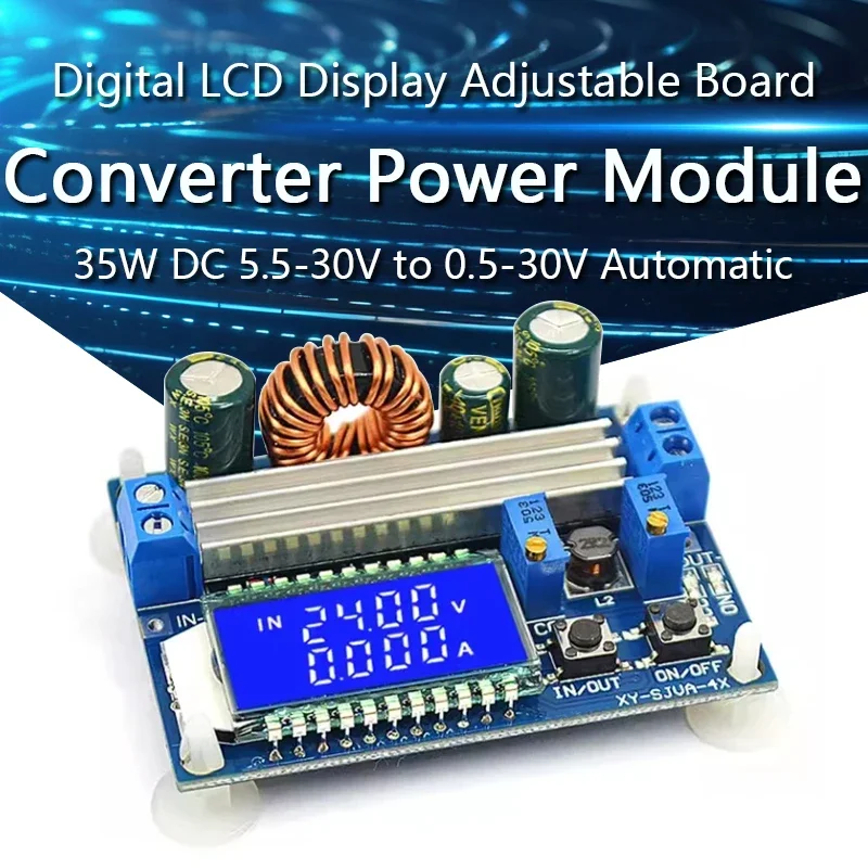 35W DC 5.5-30V to 0.5-30V Digital LCD Display Automatic Step up down Buck Boost Converter Power Supply Module Adjustable Board