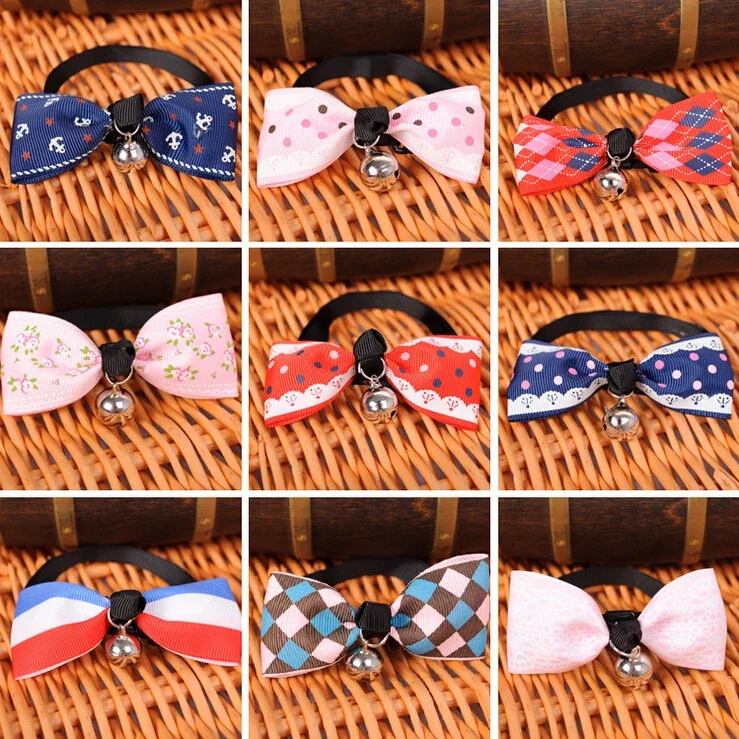 20 pcs/lot Hot Sales Multi Colors Lovely Bow Cats Dog Tie Dogs Bowtie Collar Pet Supplies Bell Necktie Adjustable Dog Tie Collar