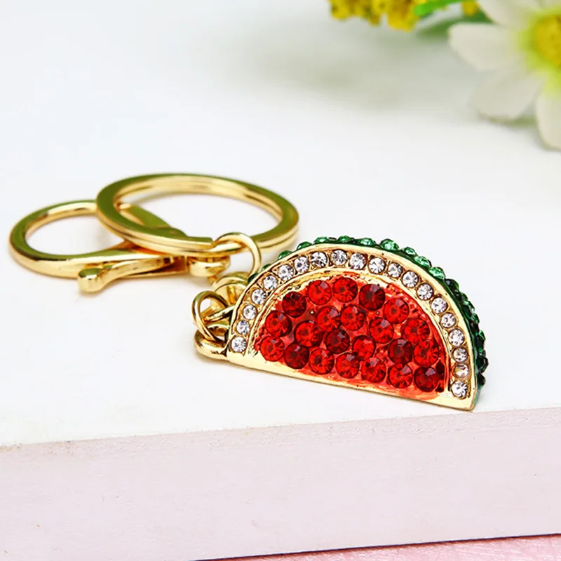 

Full Rhinestone Alloy Key Rings Women Handbag Crystal Watermelon Pendant Creative Key Chains Gift