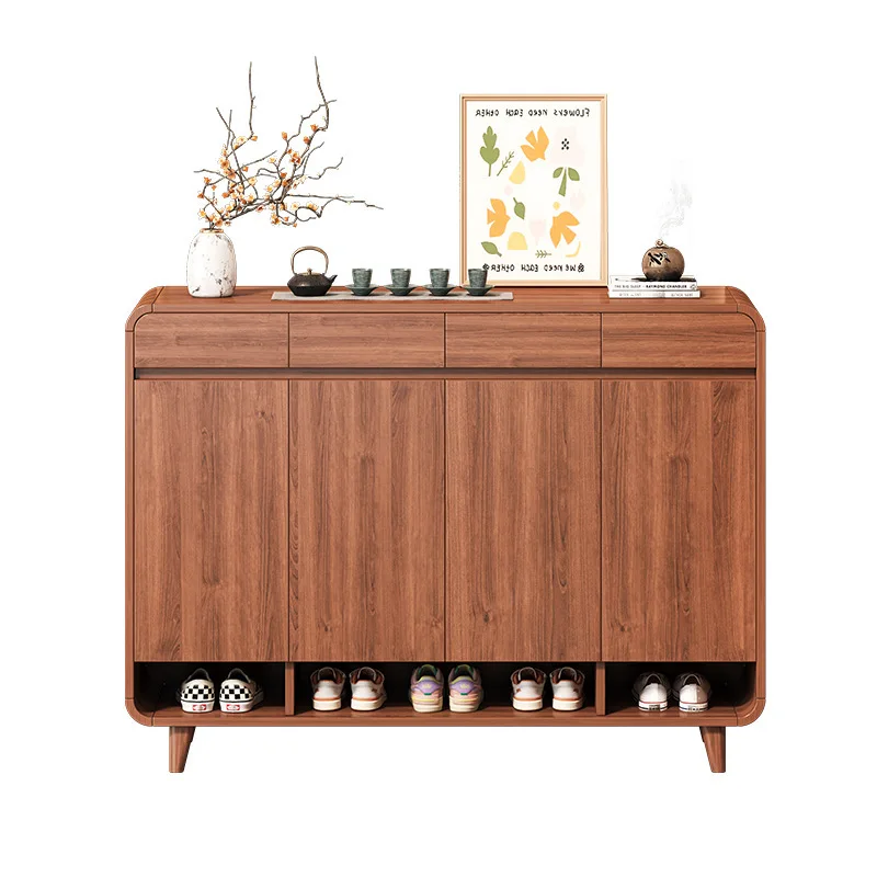 Shoe Cabinet Small V-shaped Layered Rack Household Door Entrance Integrated Solid Wood Color Storage Cabinet Shoe Rack