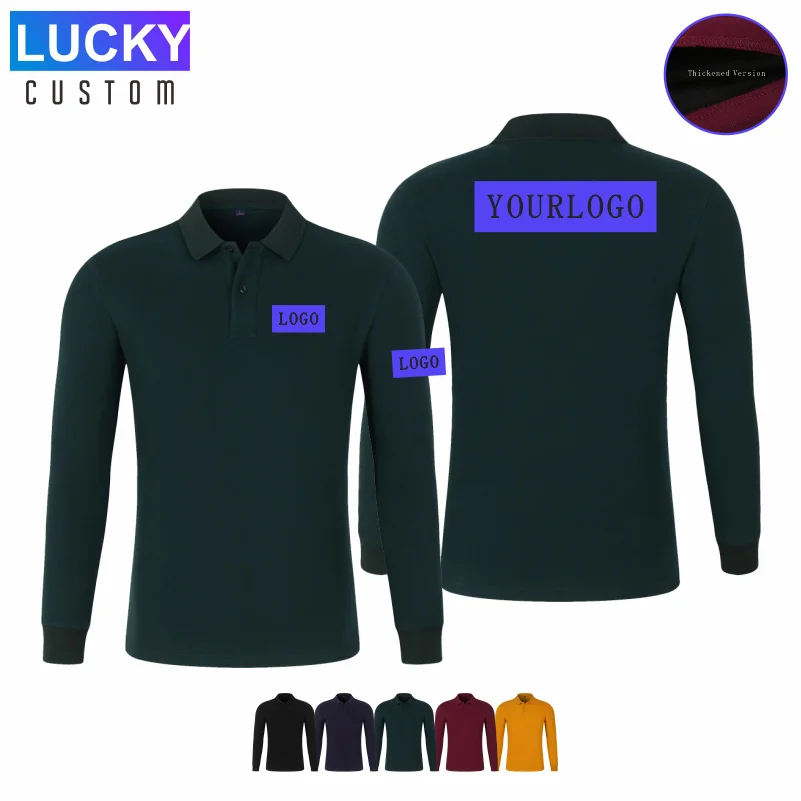 

Men Women Thicken Long Sleeve Polo Custom Company Logo Business Lapel Shirt Print Team Design Casual Solid Color Top Embroidery