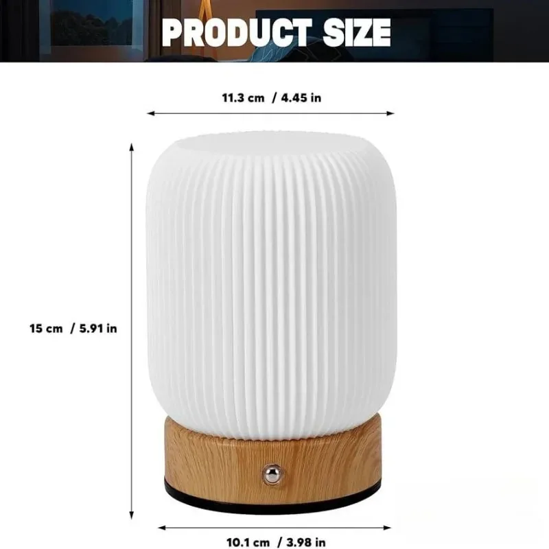 Wood Grain Table Lamp Touch Control Portable Bedside Night Light Wireless Rechargeable for Bedroom Living USB Rechargeable