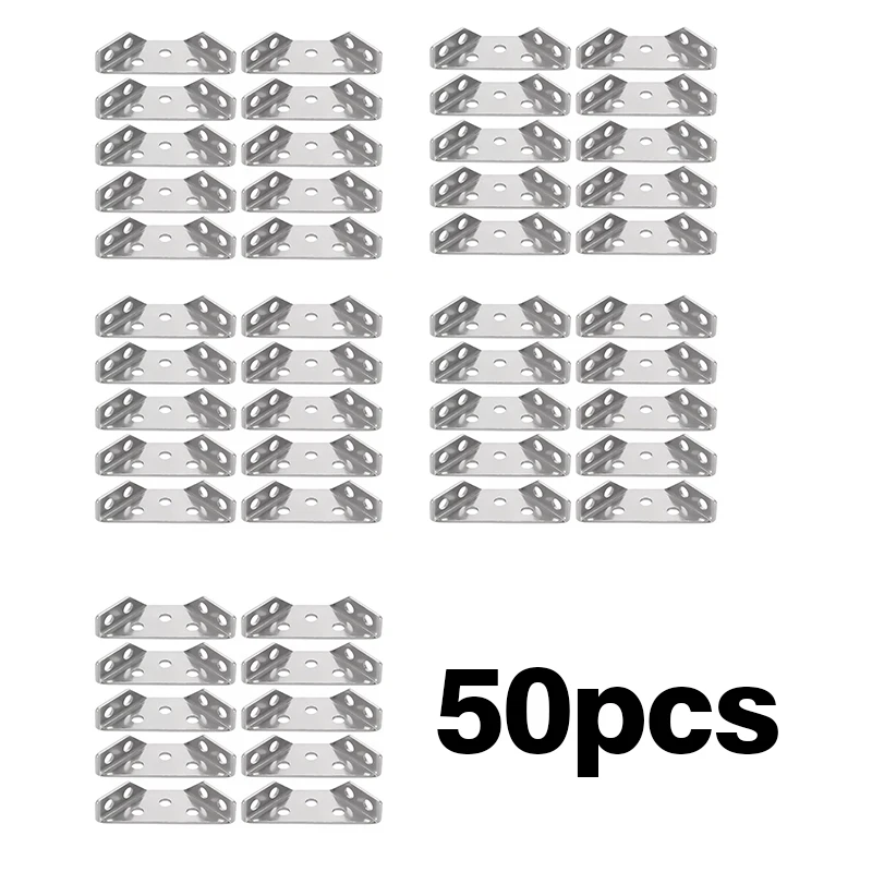 50Pcs Thickened Stainless Steel Angle Code 90 Degrees Right Angle Fixed Bracket Furniture Connectors With 300 Screws