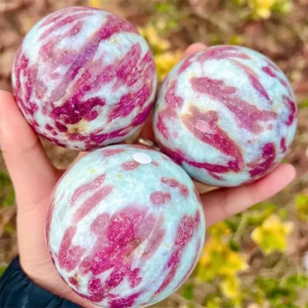 Natural Pink Tourmaline Crystal Sphere, Calcite Healing Quartz Ball, Home Decor