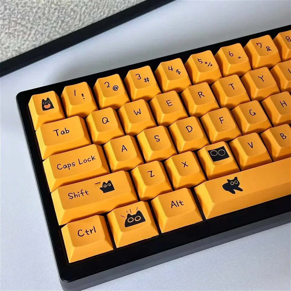 GEFENSI Little Black Cat Cherry Keycap PBT Personalized 126 Keys For 60/64/84/98/108 Gaming Mechanical Keyboard MX Switch