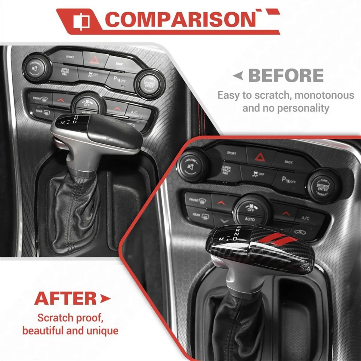 #40P (Carbon Fiber&Red)Carbon Fiber Gear Shift Knob Head Cover Trim for Dodge Charger A,Automotive Parts & Accessories view 5