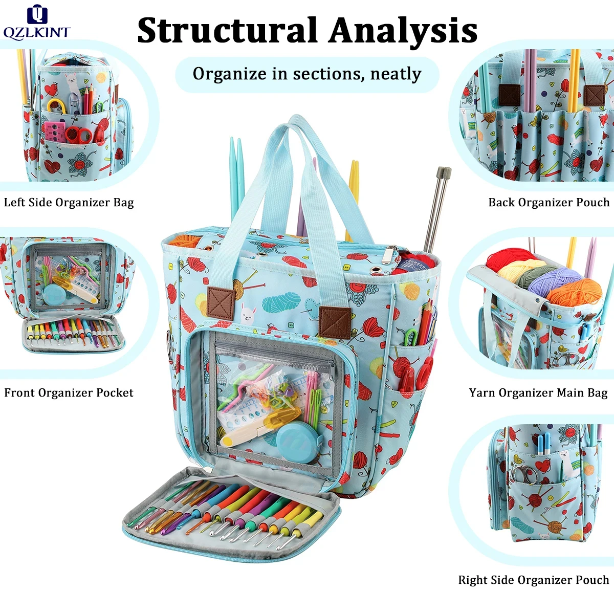 

1 Piece Yarn Crochet Hook Storage Bag - Portable Shoulder/Crossbody/Handheld DIY Tool Set Organizer Pouch