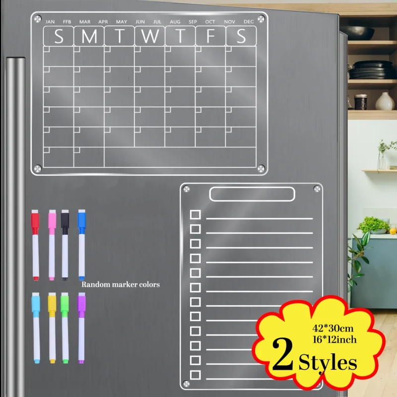 Calendrier magnétique en acrylique pour réfrigérateur, tableau effaçable à sec et tableau de planification de liste de choses à faire pour le réfrigérateur