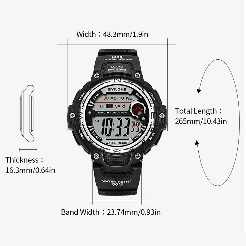 Men Sports Watch LED Digital Watch Big Dial 50M Waterproof Luminous Men Sport Watch Electronic Watches