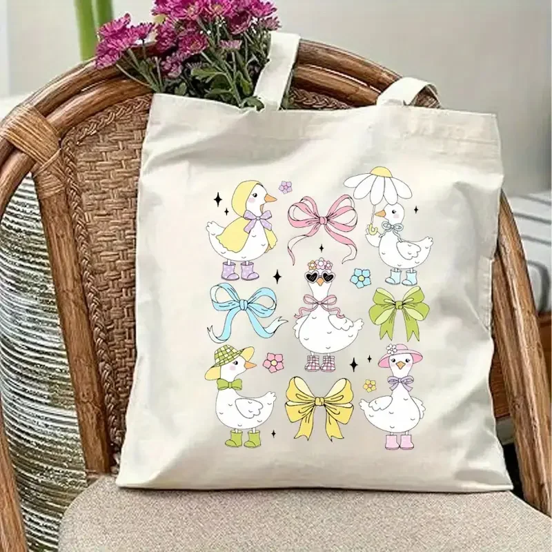 

Женская повседневная холщовая сумка Just A Silly Goose с мультяшной гусью для покупок, пикников и повседневного использования, пляжная большая сумка