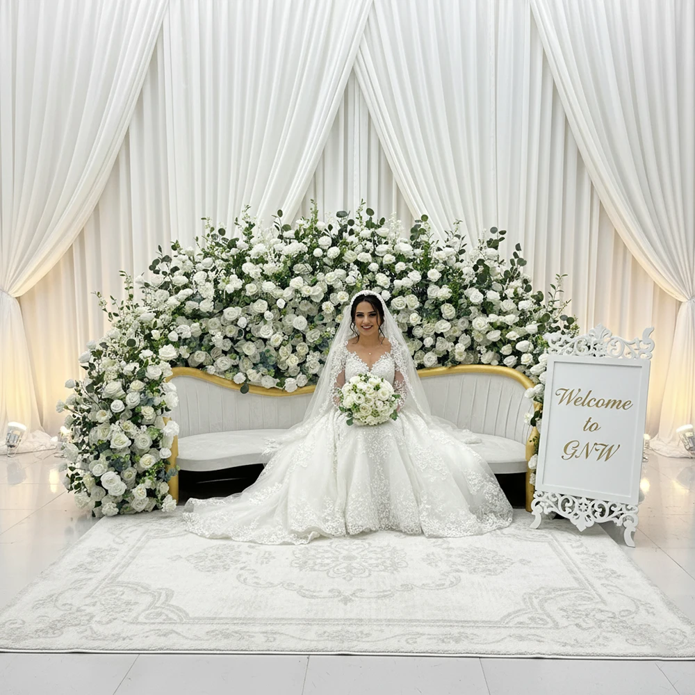 

White And Green New Type Fabric Sofa Cloth Flower Runner For Wedding Decoration Fabric Sofa Cloth Velvet Flower Design