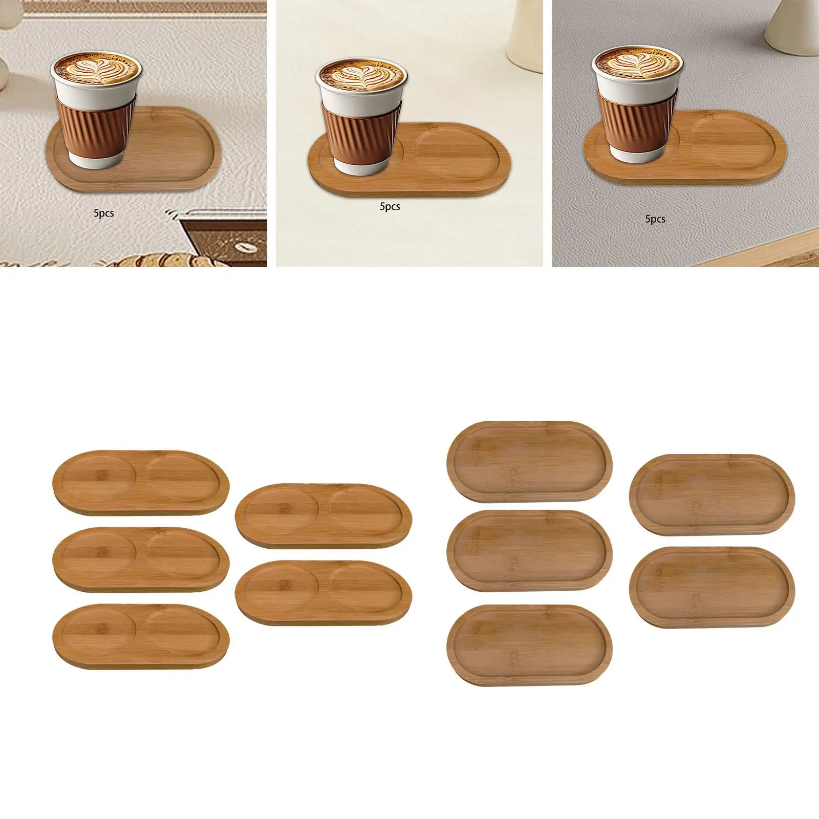 5x Bamboo Oval Serving Tray Home Decor Multifuctional Sturdy Serving Platter for Living Room Coffee Table Bar Kitchen Countertop