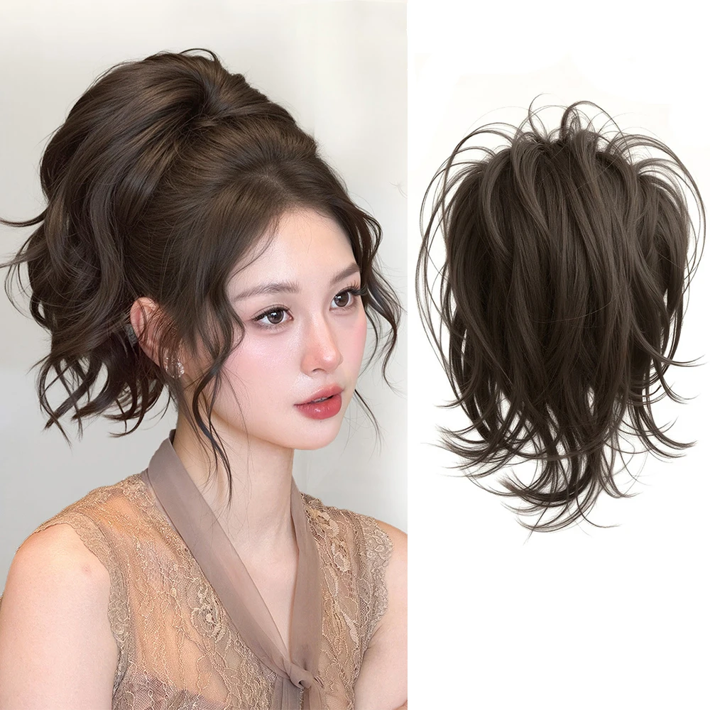 Short Curly Synthetic Messy Tassel Flower Hair Ponytail With Comb Fashion Wavy Curly Wrap Around Updo Ponytail Hair Extensions