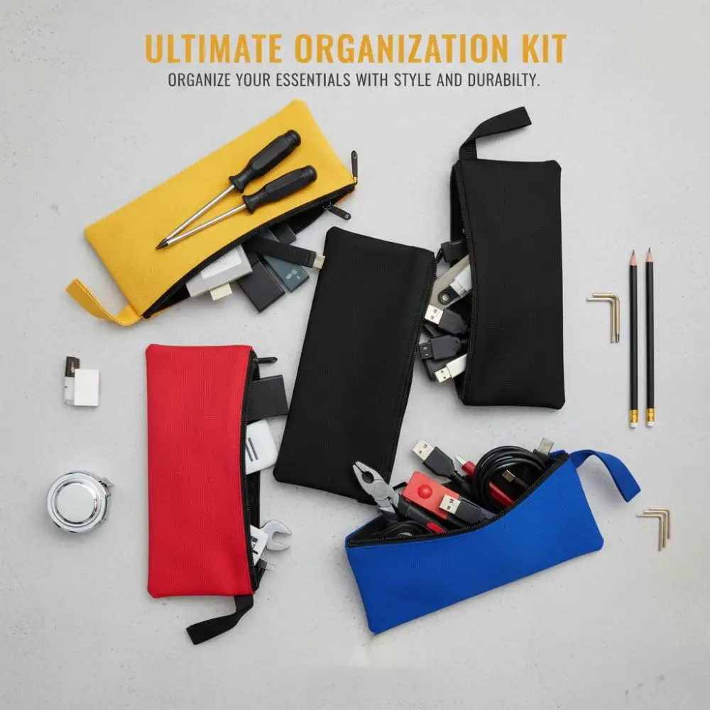 

Новый набор из 4 прочных холщовых сумок для инструментов, многофункциональный, сверхпрочный, маленький, с прочной молнией, органайзер для хранения инструментов и мелочей