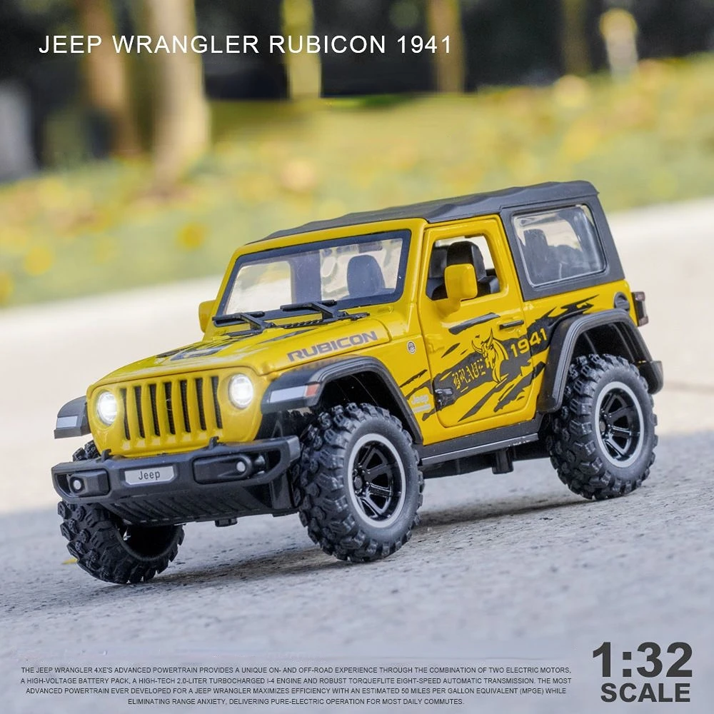 1:32 Jeeps Wrangler Rubicon 1941 Alloy Car Model Metal Diecasts Vehicles With Sound And Light  Pull Back Car Toys For Kids Boys