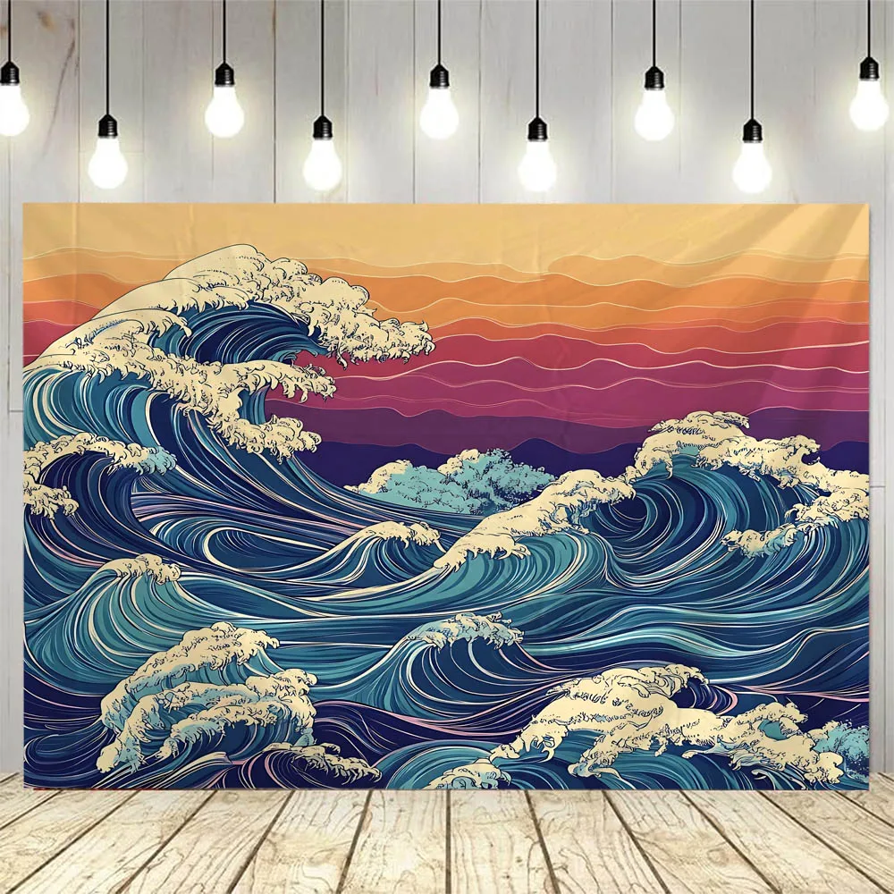 

Wave art printed tapestry, bedroom and living room wall hanging, sea view, hippie background, home art decoration hanging cloth