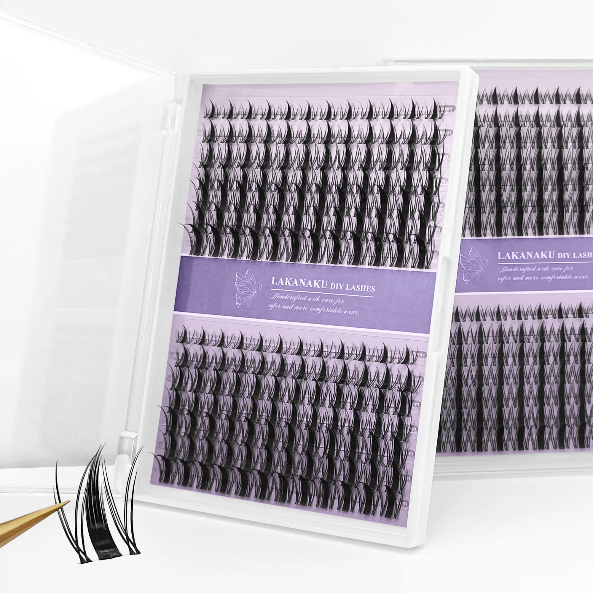 LAKANAKU 168 Fans Diy Cluster Wimpers Cat Eye Wimpers Onzichtbare Band Premium Nertsen Manga Lash Clusters - afbeelding 2