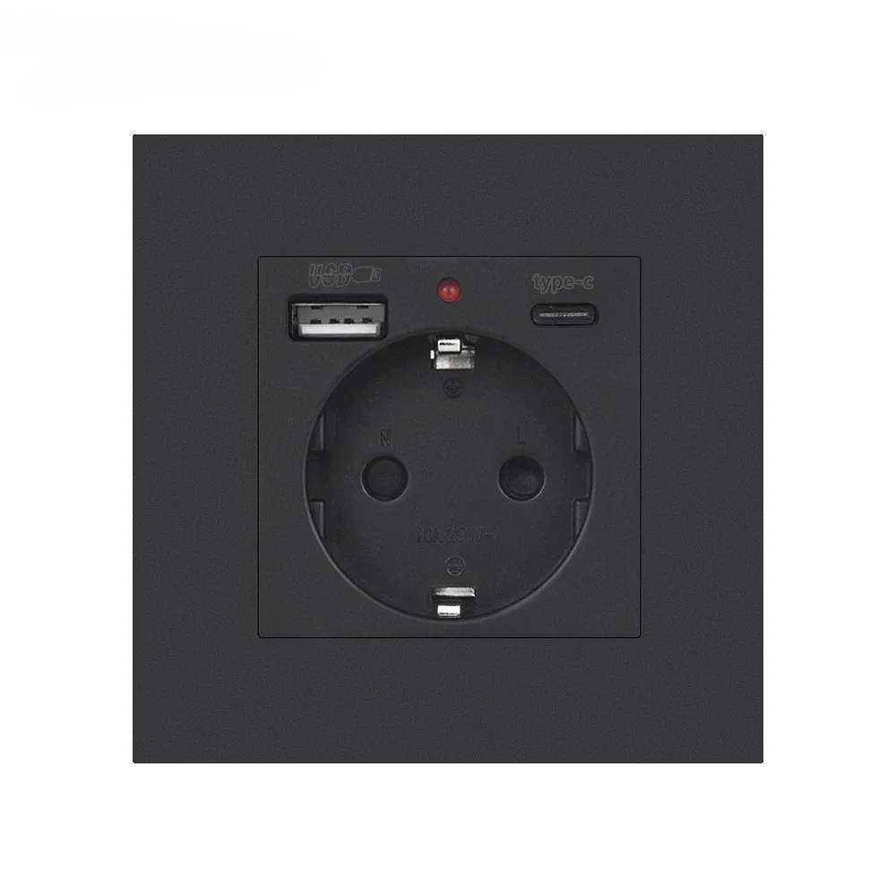 Socket With Usb Charging Port and Type c 2.1A 16A Gray PC Panel  86mm*86mm Russia Spain Wall Socket SRAN