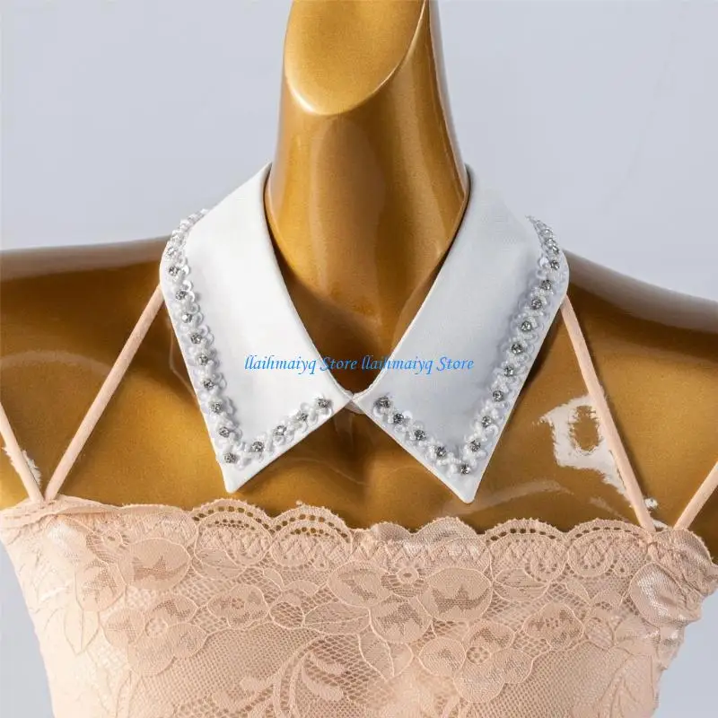 573B Japanese Fake Collar For Shirts Removable Rhinestones Decorated Polyester Fashion Accessory