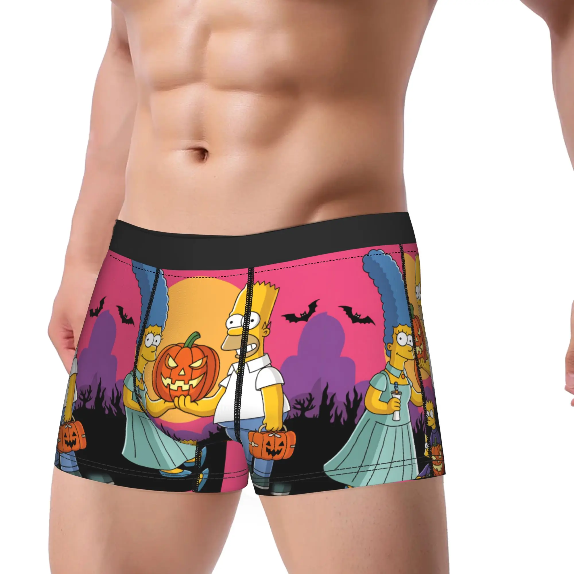 S-Simpsons The Halloween Couple Pumpkin Underwear  Male Panties Printed Breathable Boxershorts Trenky Boxer Brief Plus Size 2XL