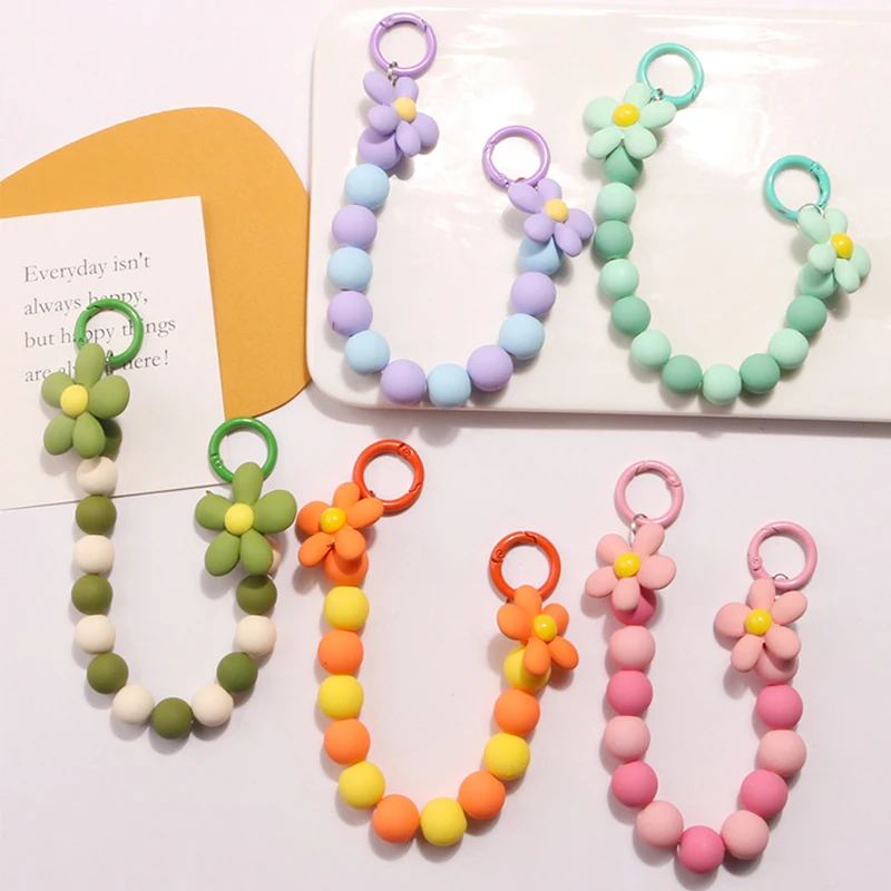 Ins Colorful Beaded Bracelet Flower Pendant Phone Chain Phone Holder Case Chain Flower Anti-Lost Chain Hanging Jewelry