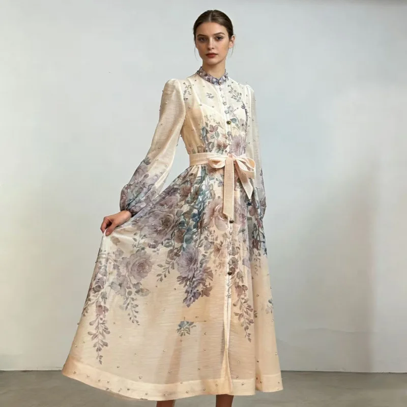 New Street Sle High Waist Long Diamond Floral Skirt Dr 2 Piece Set Women's Casual Faion Thiened Long Sve Dr