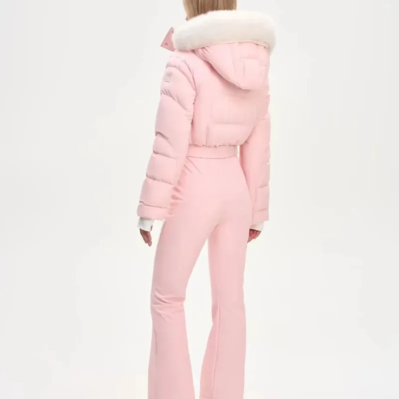 

Женский теплый мотоциклетный костюм-комбинезон с меховым капюшоном на молнии, облегающий, с высокой талией, повседневный, однотонный, с бахромой, для зимы