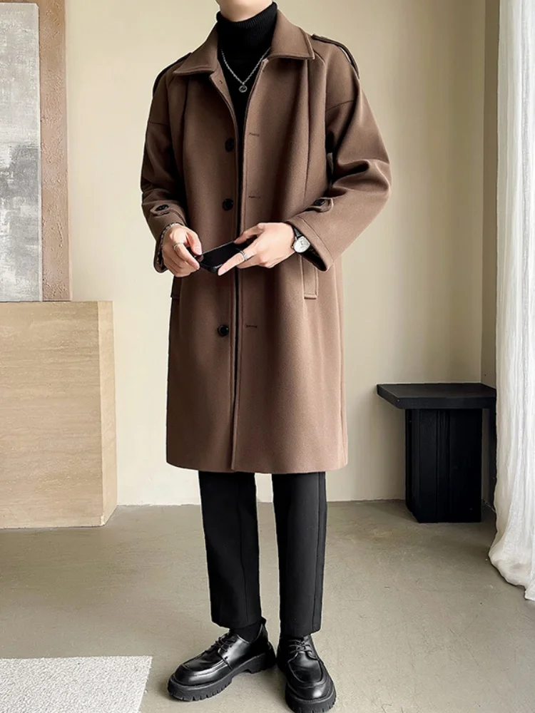 

Men's woolen coat medium and long woolen coat autumn and winter single-breasted trench coat long knee cape