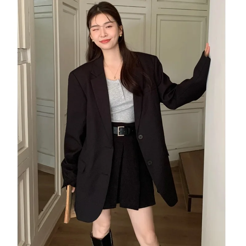 UNXX 2024 Spring Autumn Korean Oversize Blazer Women Single Breasted Fashion Solid Casual Jacket Female Streetwear Loose Jackets