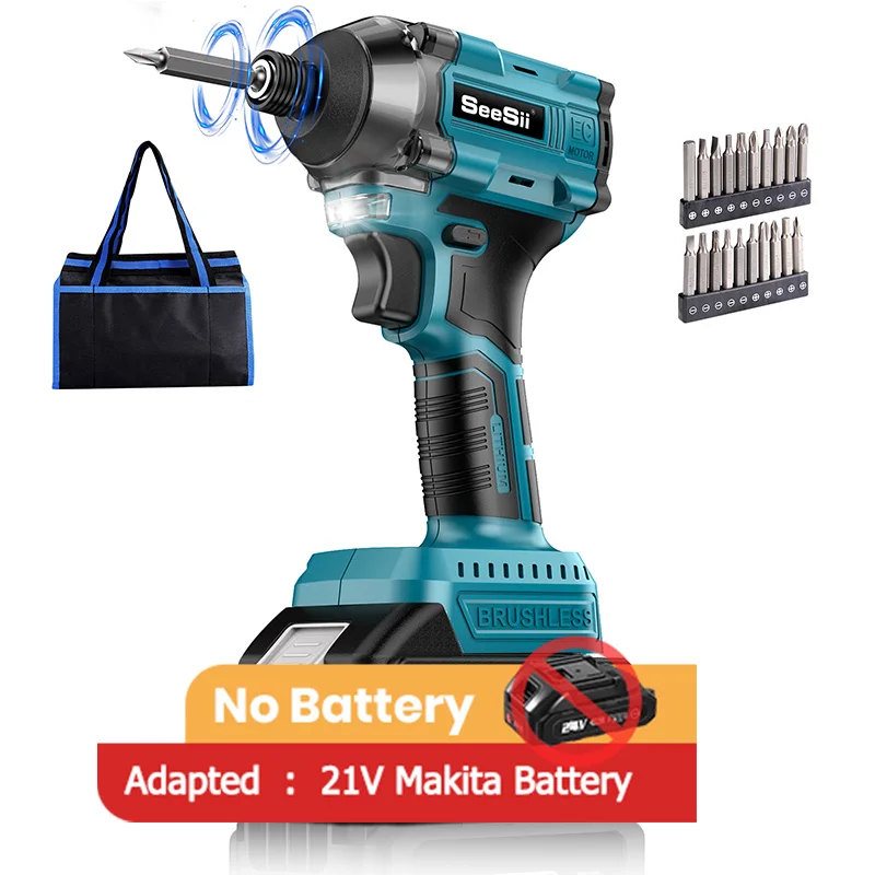 

SEESII 250NM Cordless Electric Screwdriver Drill Brushless Variable Speed Impact Driver Power Tools For Makita 18v Battery