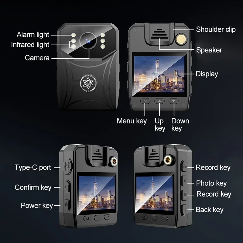 4K HDミニカメラ ポリスレコーダー ウルトラHD 2.0インチスクリーン 赤外線暗視機能付きボディカメラ、ウェアラブルポータブルボディカムコーダー