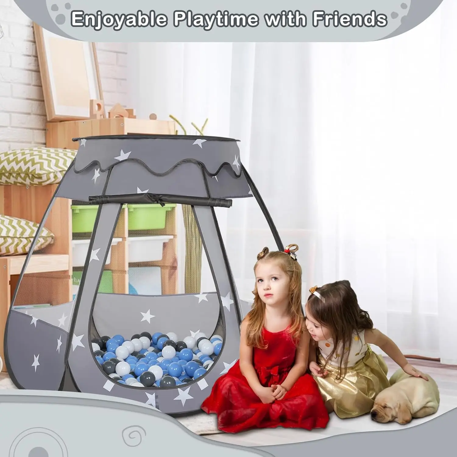 Baby Ball Pit for Toddler with 50 Balls, Kids Pop Up Play Tent for Girls, Princess Toys Gifts for Children Indoor & Outdoor Play