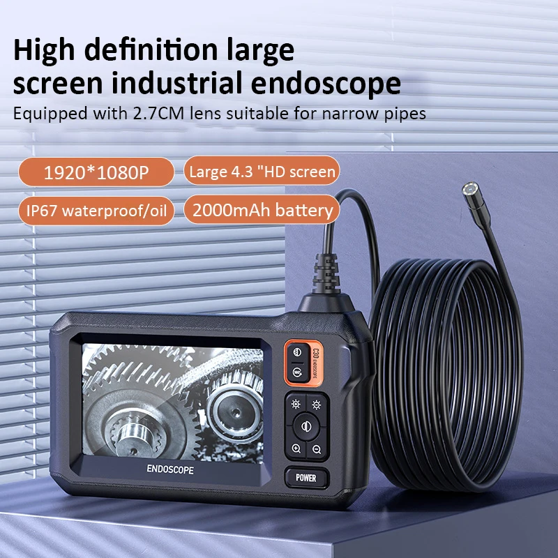 1080P Industrial Endoscope Camera 4.3inch IPS Screen IP67 Waterproof Pipe Inspection Camera 8 LEDS Borescope for Car Repair