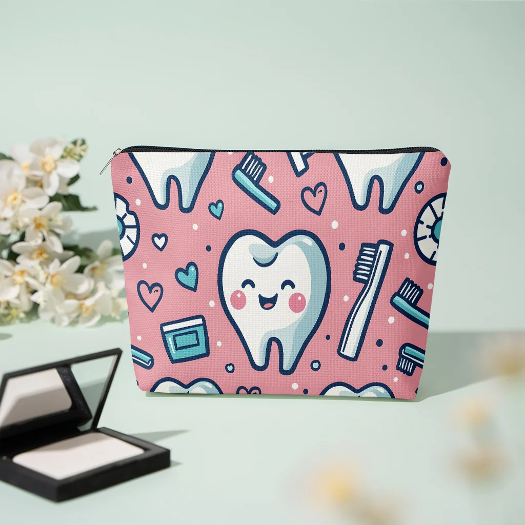 Pattern of Toothbrushes Toothpaste Party Gift Zippered Storage Bag, Lightweight Cosmetic Pouch, For Storing Cosmetics Bags