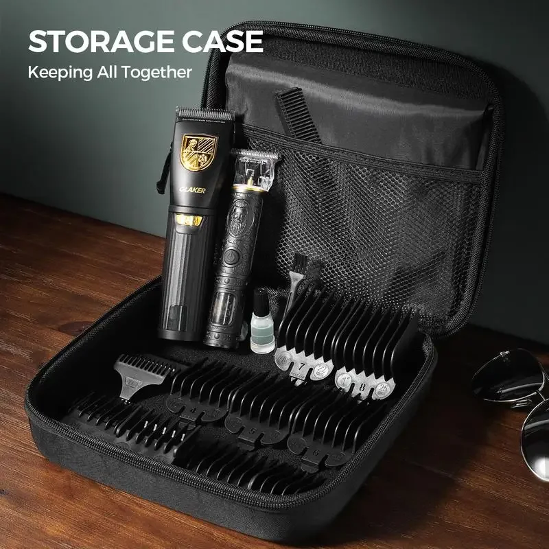 Kit de máquina de cortar cabelo sem fio GLAKER – Aparador de cabelo para homens, lâminas afiadas, display LED, 15 pentes guia, estojo de viagem e armazenamento