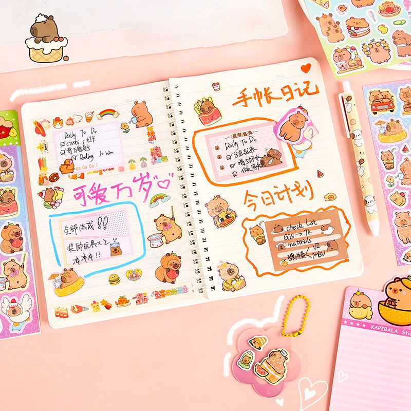 5Sheets Cartoon Cute Capybara Stickers Waterproof Decorative Stickers Creative Kawaii DIY Phone Case Water Cup Stickers Gifts