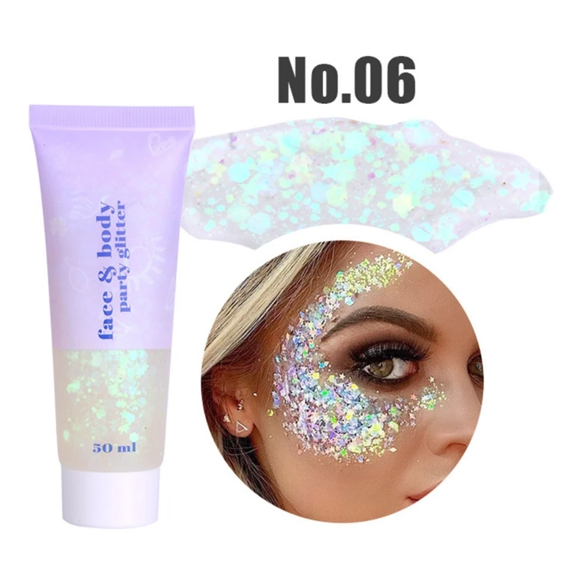 Conjunto gel com glitter multicolorido, 6 peças, enfeite maquiagem para festa cintilante para adultos, crianças, cabelo,