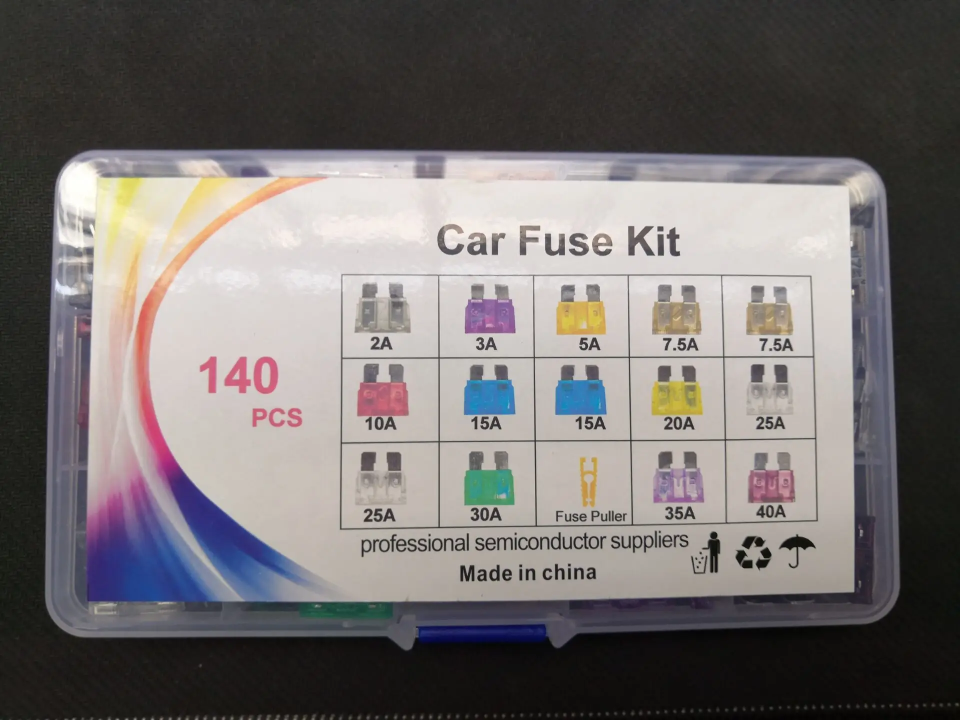 Auto Car Truck Motorcycle Fuses 140PCS 2A/3A/5A/7.5A/10A/15A/20A/25A/30A/35A/40A Medium Blade Fuse Kit Box