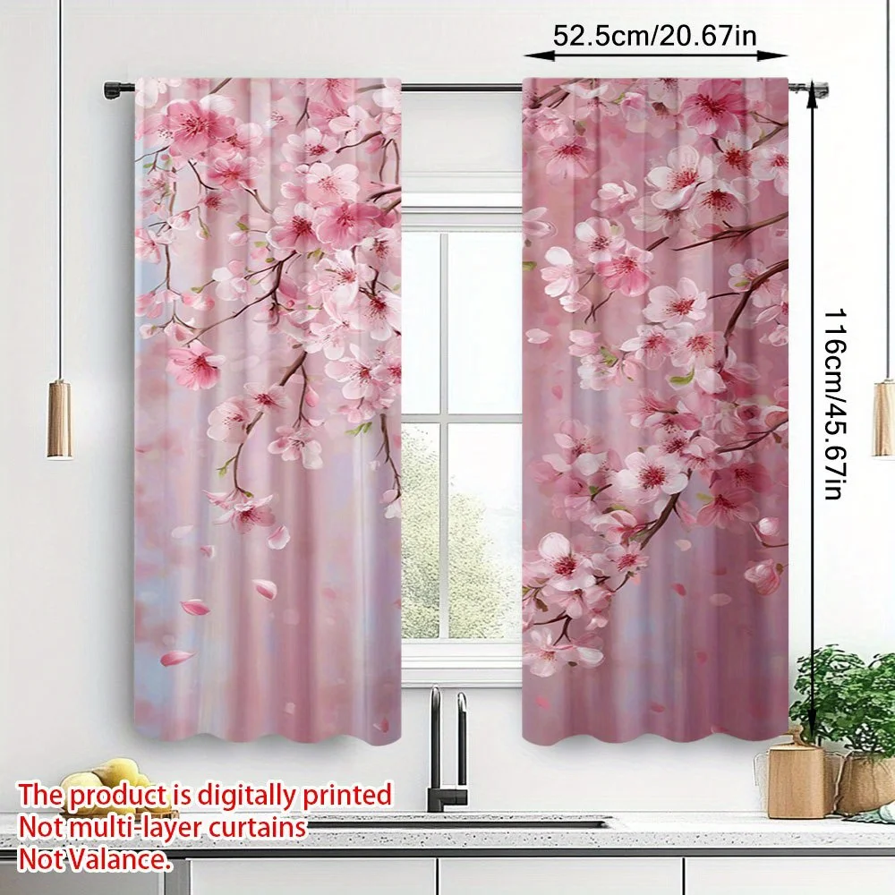Luxurious Pink Cherry Blossom Sakura Curtains Digital Print Window Panels for Spring Living Room Home Decor Curtains Set