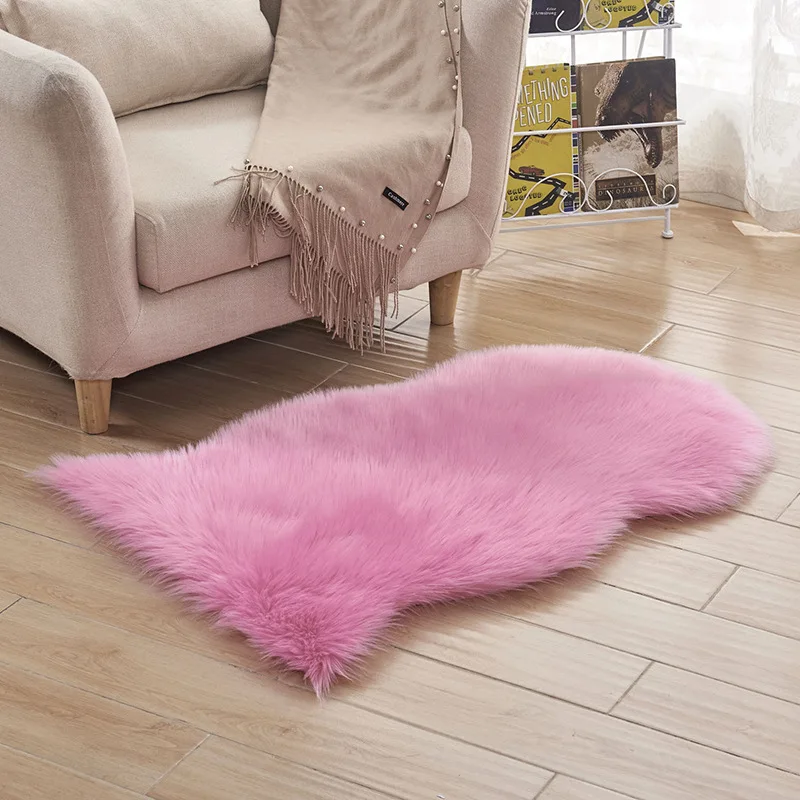 40-160cm Multi-sizes Soft Fluffy Carpet Sheepskin Plain Area Rugs Washable Chair Mat Seat Pad Home Long Faux Fur Carpet Seat Pad