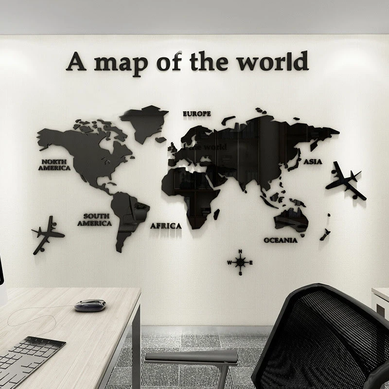 Acrylic Stickers Living Room Decoration World Map 3D Mirror Wall Sticker Mural Decor For Home Wall Decal Bedroom Decor