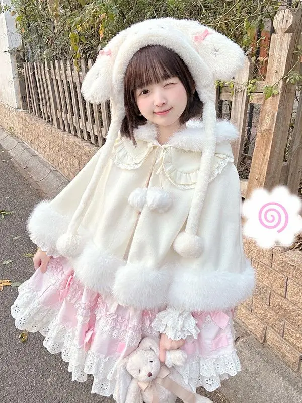 

Зимняя плюшевая короткая куртка-шаль Coalfell для японских девочек, милый и милый плащ, топ в стиле Лолиты