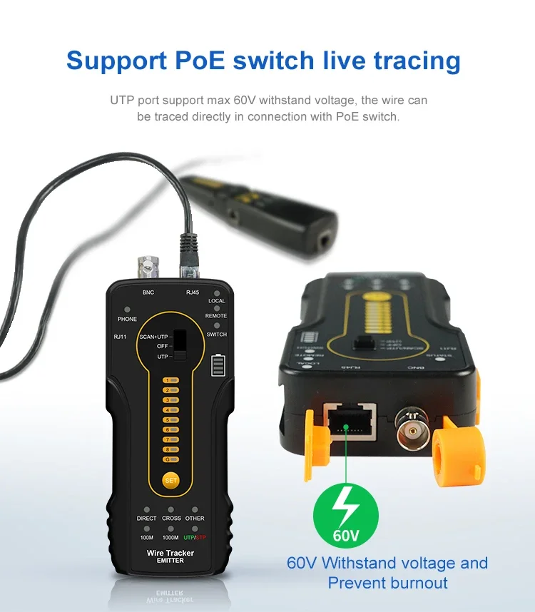 Traceur de câble Polaroid multifonctionnel UTP/STP/RJ45/RJ11, test de balayage et d'd'effets, 2025