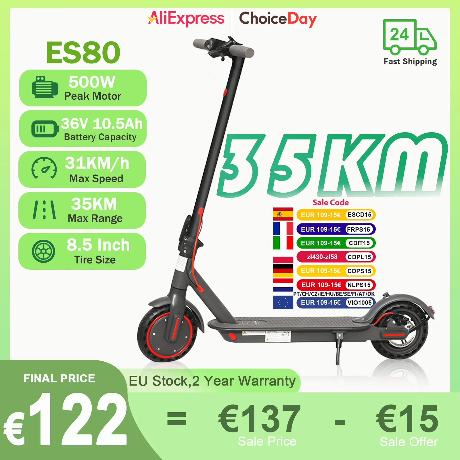 ES80/M365 X1 Electric Scooter 36V 10.5Ah 500W Motor 35KM Long Range 31KM/H 8.5Inch Solid Tires Foldable Smart APP EScooter