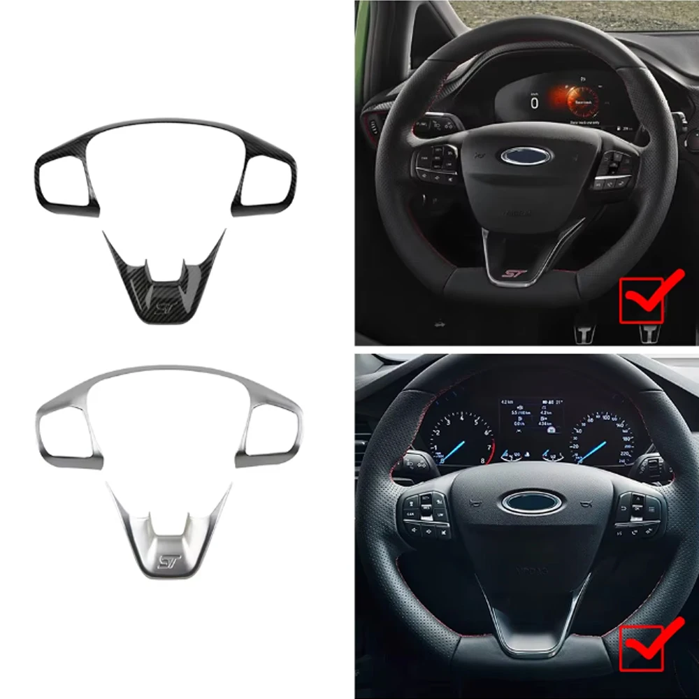 Für Focus 4 MK4 2019-2024 Fiesta MK8 2017-2021 ABS Auto-Lenkrad-Verkleidung Steuerknopf-Rahmenabdeckung Zubehör – Detail 2