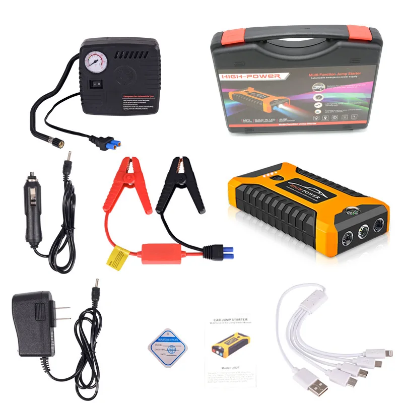 Emergency Starting Power Supply Battery  12v Ignition Rescue Car Jump Starter Car Power Inverter and Air Pump