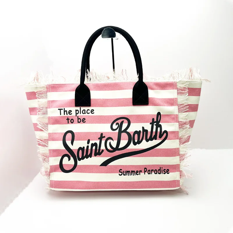 SAINT BARTH2024 New Commuter Practical LargeWomen's Large Capacity Leisure Tourism Stripe Plaid Handmade Tassel Handbag