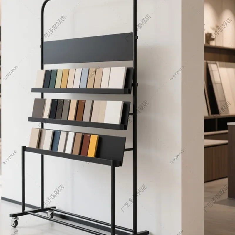 Cabinet Door Panel Sample Display Rack Tile Display Rack Swatch Ecological Board Stone Sample Book with Pulley Cart Shelf
