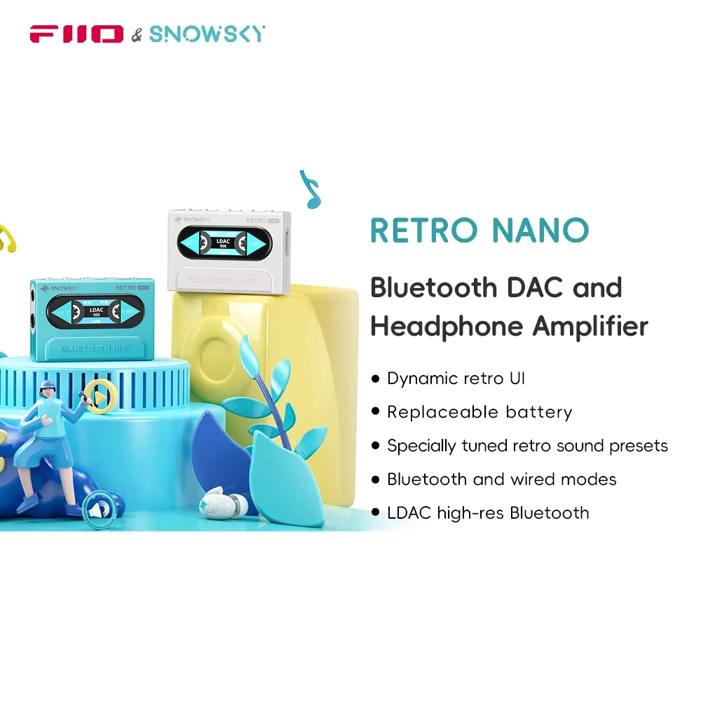 FiiO Snowsky Retro Nano Hi-Res Bluetooth Decoder Audio Lossless Earphone Amplifier Portable Decoder PCM96KHz Dual CS43131 Custom